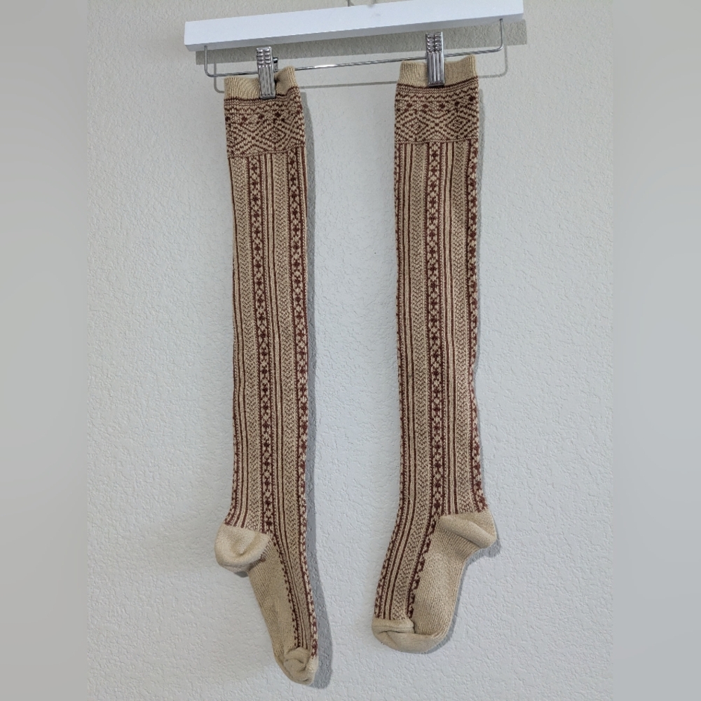 Free People Over The Knee Thigh High Fairisle Diamond Stripe Knit Cozy Soft Sock